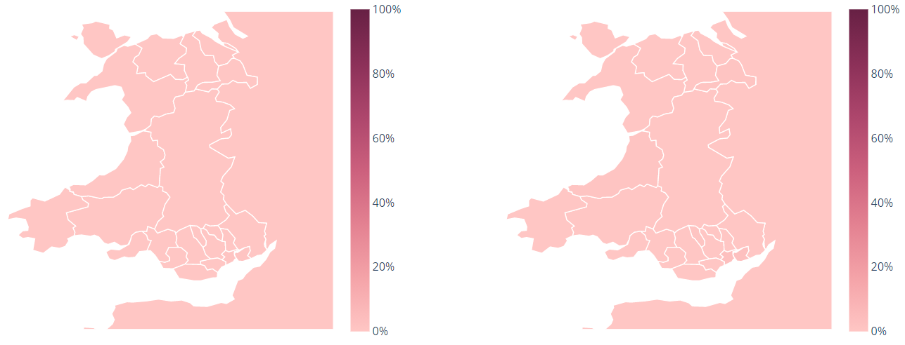 Probability of greater than 100 per 100,000 cases by local authority