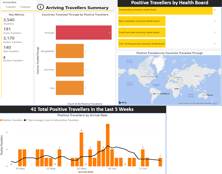 Charts showing a summary of arriving traveller data