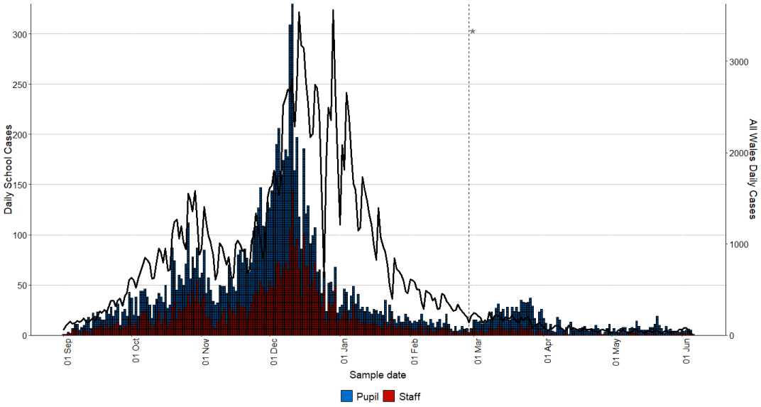 Graph showing daily school cases