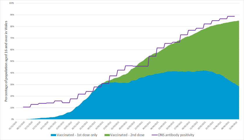 Chart showing vaccination and antibody status of individuals over 16