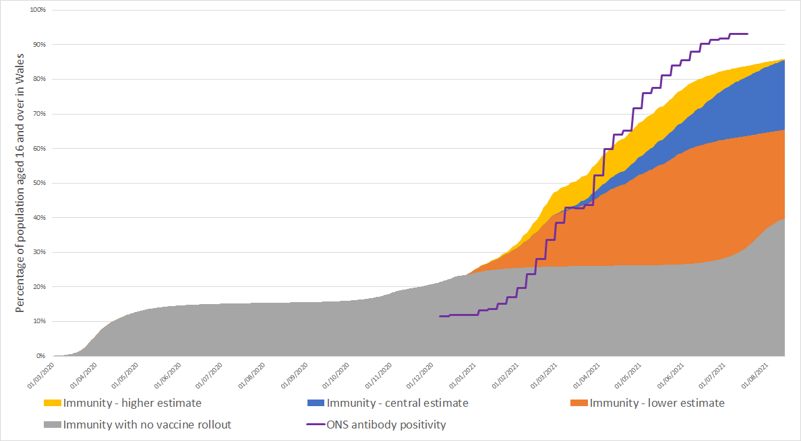 Immunity estimates and antibody status of individuals aged 16 and over