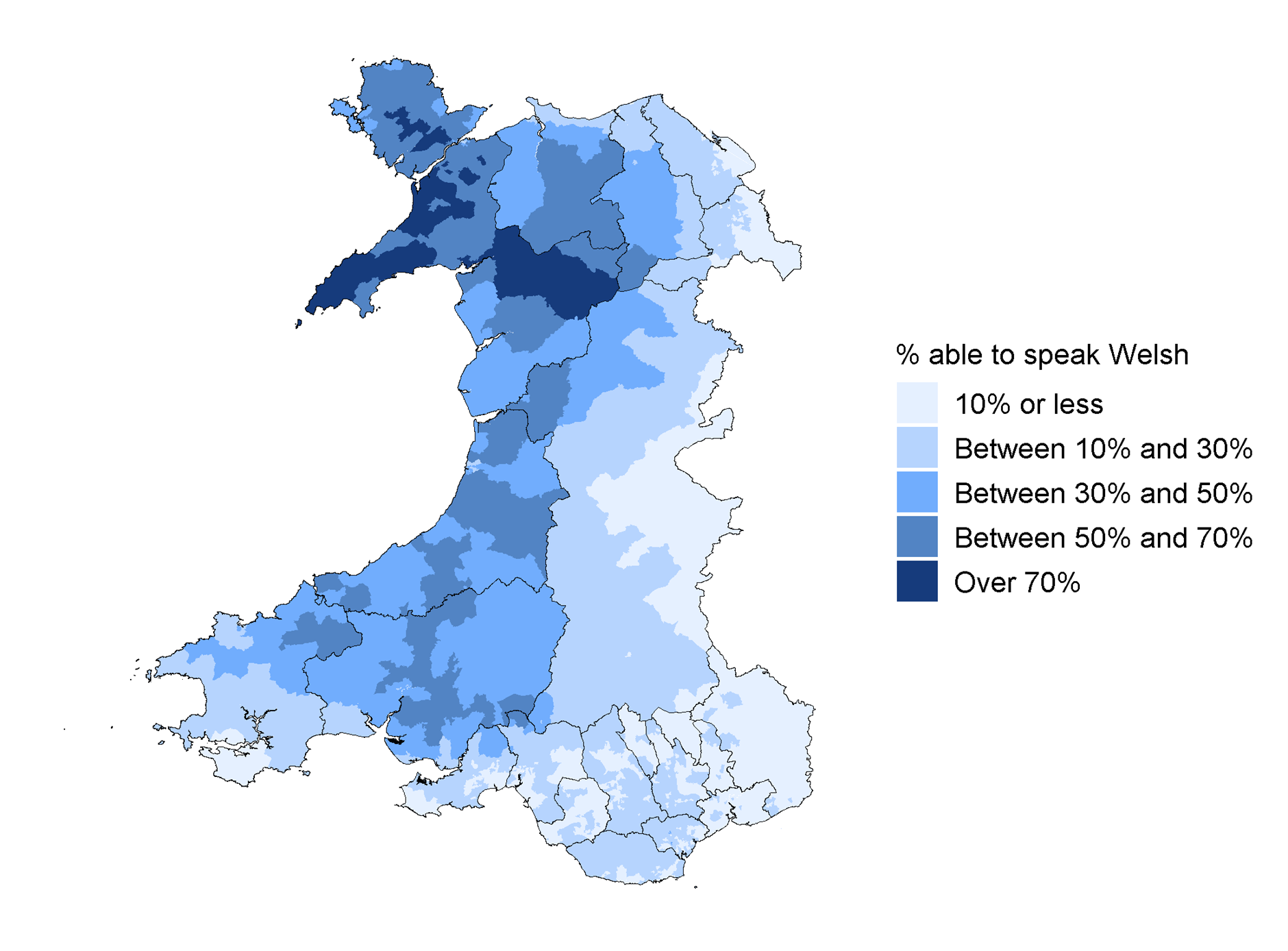 Percentage of people aged three or over who can speak Welsh, by LSOAs, 2021