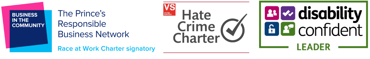 Logos: The Prince's Responsible Business Network, Hate Crime Charter Trustmark, Disability confident leader