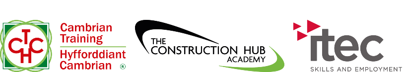 Cambrian Training logo, Construction Hub Academy logo, ITEC logo