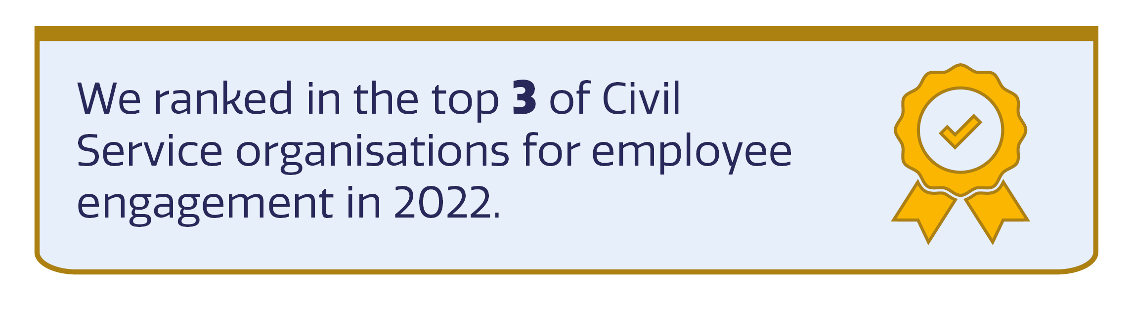 Yellow rosette icon with text: 'We ranked in the top 3 of Civil Service organisations for employee engagement in 2022.'