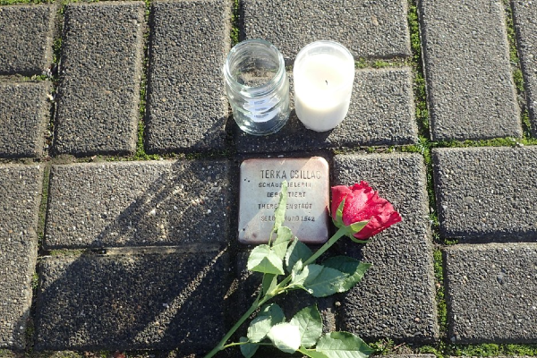 Stolperstein commemorating the actress Terka Csillag outside Bochum Theatre in Bochum, Germany