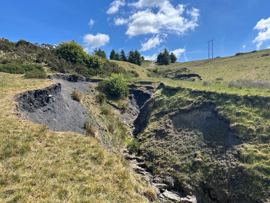    Image showing rainfall induced surface erosion on disused coal tip