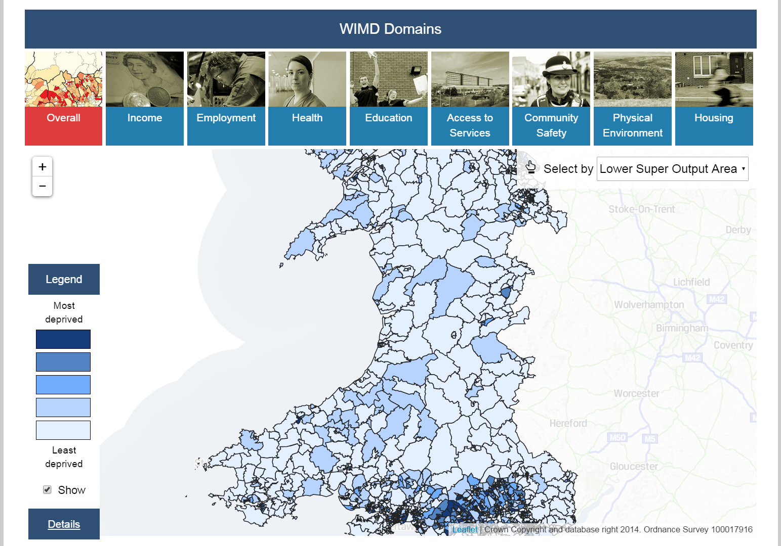 Screenshot of the interactive tool for the Welsh Index of Multiple Deprivation