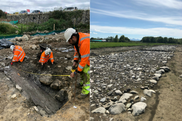 Bronze Age canoe and Roman road found by archaeologists during work on the A487 bypass.