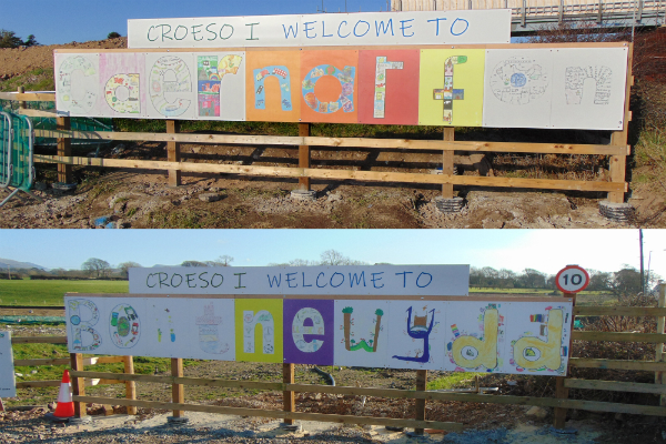 Schools from Caernarfon and Bontnewydd contributed to road signs for the new bypass.
