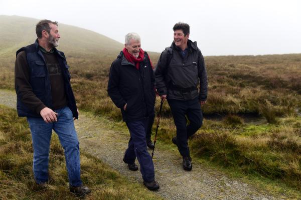 The Deputy First Minister, Huw Irranca-Davies with local grazier, Jeff Gwillim and Richard Ball from Bannau Brycheiniog National Park Authority.