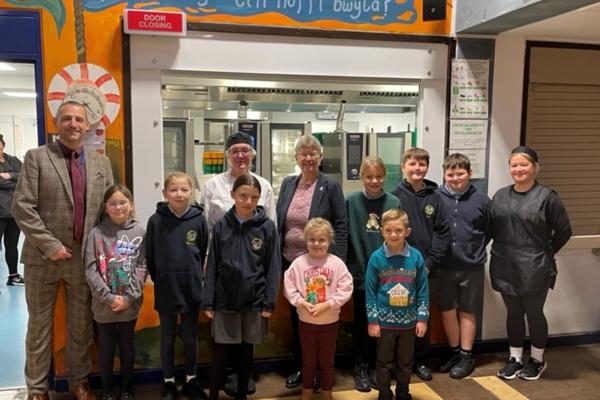 Cabinet Secretary for Social Justice Jane Hutt at Ysgol Rhiw Syr Dafydd 