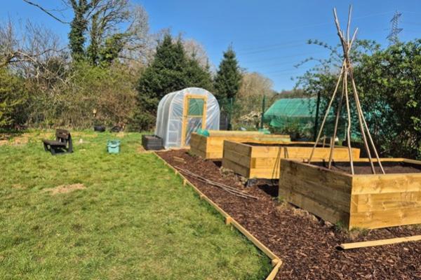 Raised beds, polytunnel, and fruit trees installed at The Bridge Alternative Provision’s new food-growing area.