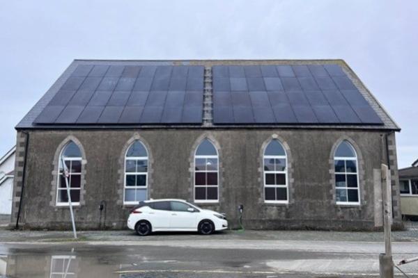 Solar panels on the Star of the Sea building.